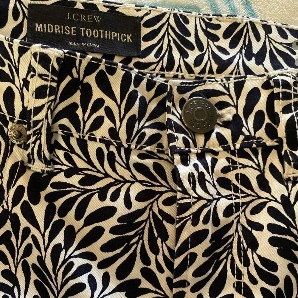 J. Crew Fern Print Mid-rise‎ Toothpick Jeans